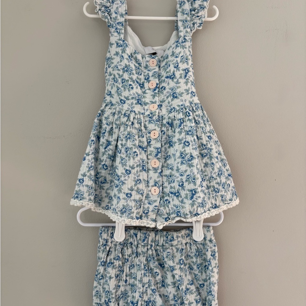 SweeyHoney Floral Blue Gauze Swing Top and Bloomers Set